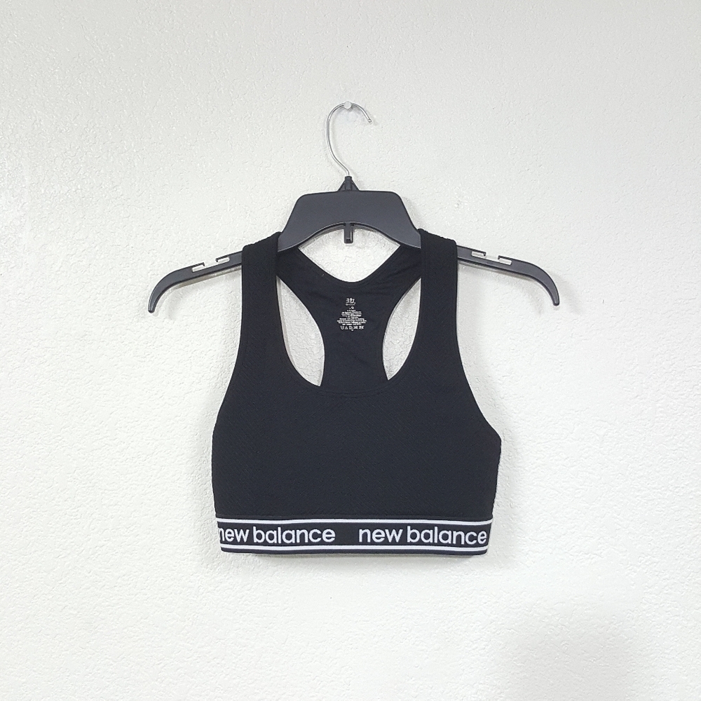 New Balance Sz L Spellout Black Sports Bra
